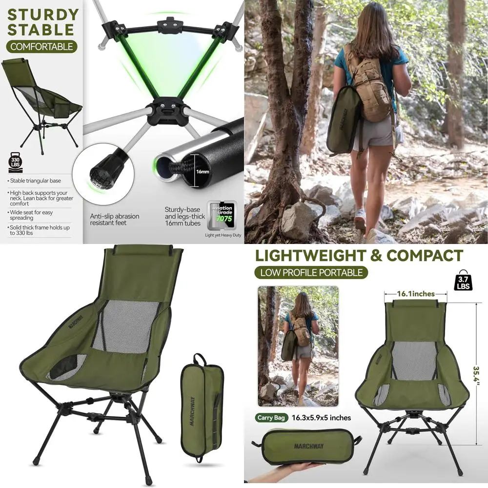 Compact High Back Camping Chair - Supportive, Portable, Ideal for Outdoors, Travel, Beach, Picnics, Hiking (Green)
Compact High Back Camping Chair - Supportive, Portable, Ideal for Outdoors, Travel, Beach, Picnics, Hiking (Green)