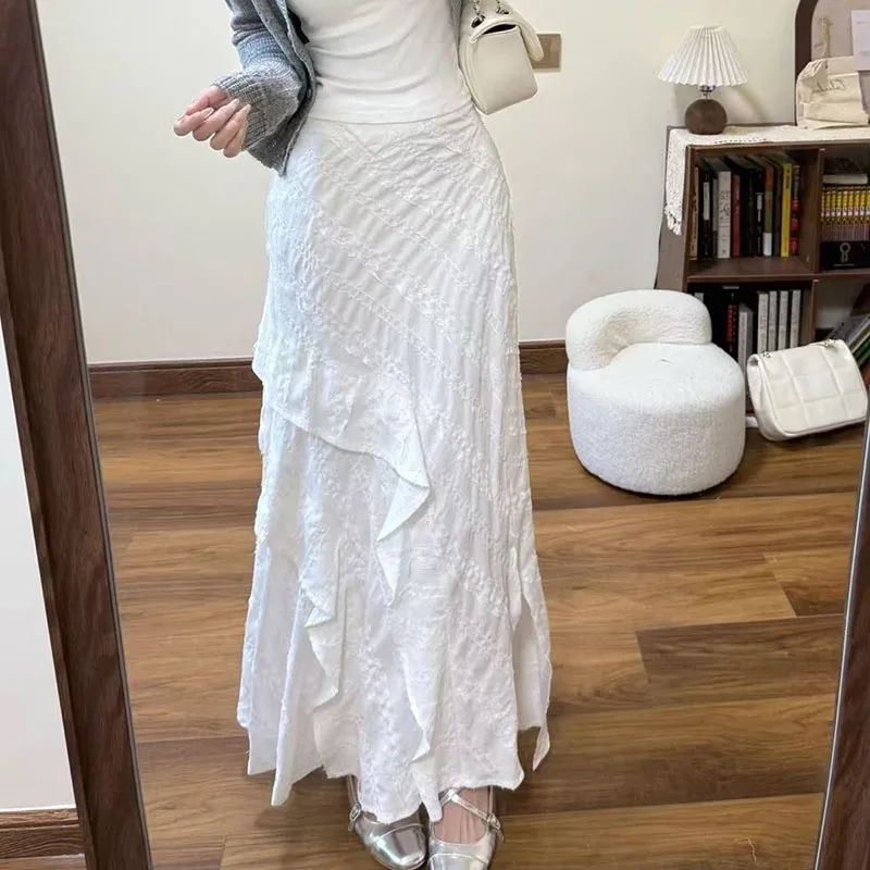 Elegant Women White Irregular Mermaid Maxi Skirts High Waist Slim Ruffles A Line Long Flowy Summer Skirts for Women's Streetwear
Elegant Women White Irregular Mermaid Maxi Skirts High Waist Slim Ruffles A Line Long Flowy Summer Skirts for Women's Streetwear