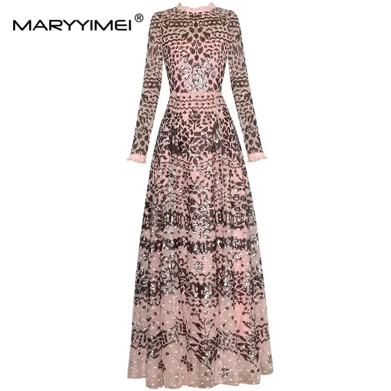 MARYYIMEI Fashion Spring Autumn Women's dress Long sleeved Mesh sequins Vintage Elegant Maxi Dresses
MARYYIMEI Fashion Spring Autumn Women's dress Long sleeved Mesh sequins Vintage Elegant Maxi Dresses