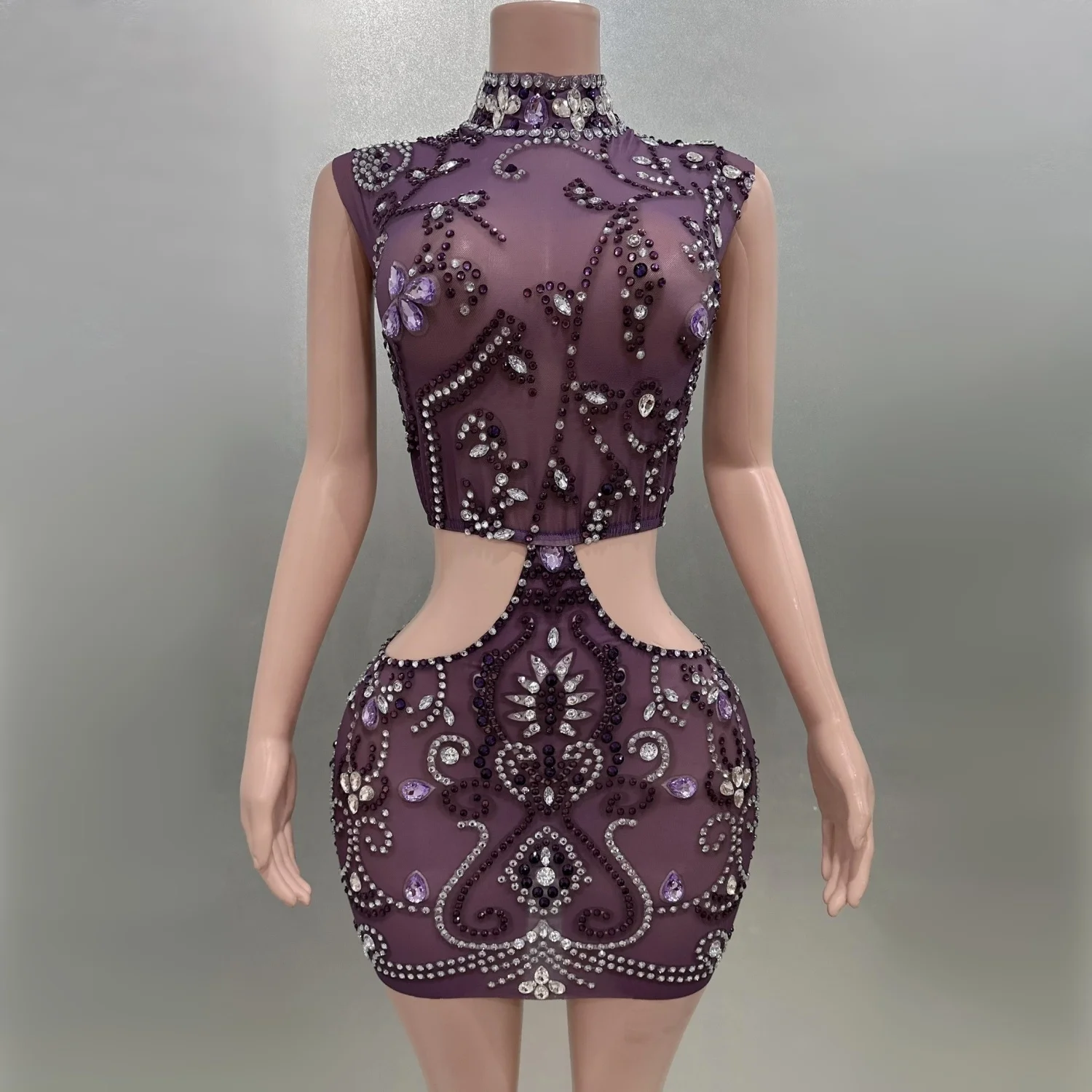 Rhinestones Purple Sexy Waist Hollow Out Sheath Mini Dress Evening Party Performance Costume Bar Nightclub Singer Stage Wear
Rhinestones Purple Sexy Waist Hollow Out Sheath Mini Dress Evening Party Performance Costume Bar Nightclub Singer Stage Wear
