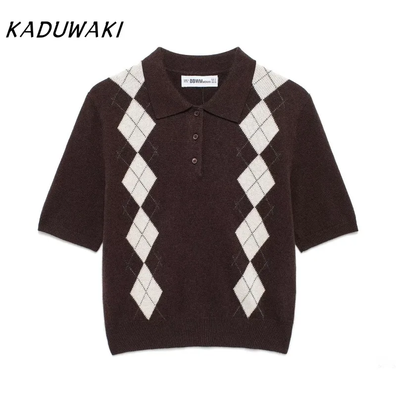 KADUWAKI повседневный женский вязаный свитер с коротким рукавом и отложным воротником, короткие свитера, женский шикарный повседневный пуловер, кавайный жилет
KADUWAKI повседневный женский вязаный свитер с коротким рукавом и отложным воротником, короткие свитера, женский шикарный повседневный пуловер, кавайный жилет