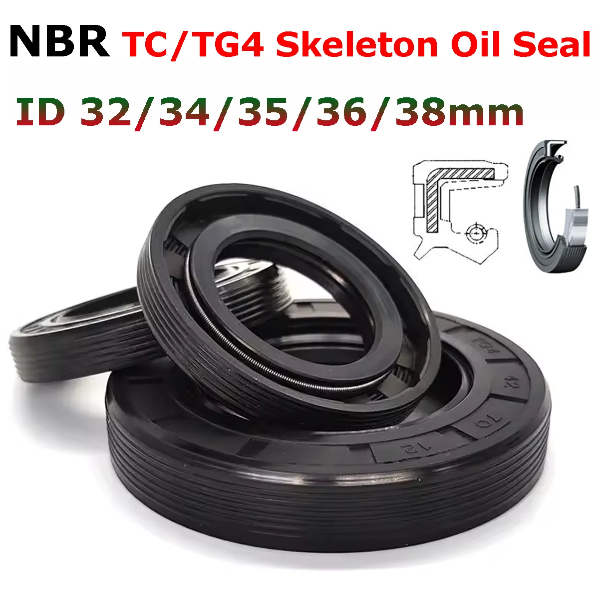 NBR TC/FB/TG4 Oil Seal ID 32mm 34mm 35mm 36mm 38mm Nitrile Rubber with Metal Skeleton Shaft Double Lip Sealing Gasket Ring
NBR TC/FB/TG4 Oil Seal ID 32mm 34mm 35mm 36mm 38mm Nitrile Rubber with Metal Skeleton Shaft Double Lip Sealing Gasket Ring