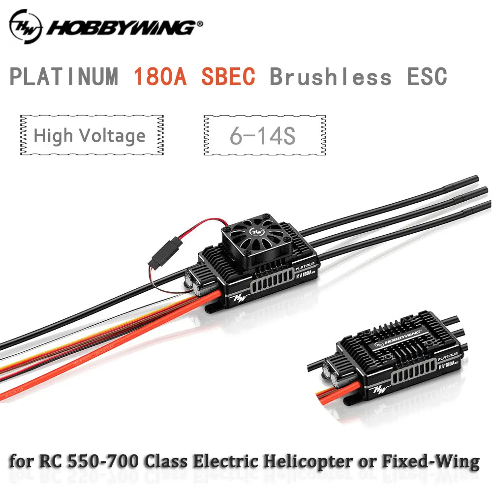 HobbyWing PLATINUM 180A SBEC HV V5 Brushless ESC 6-14S Lipo for RC 550-700 Class Electric Helicopter Fixed-Wing Drone Aircraft
HobbyWing PLATINUM 180A SBEC HV V5 Brushless ESC 6-14S Lipo for RC 550-700 Class Electric Helicopter Fixed-Wing Drone Aircraft