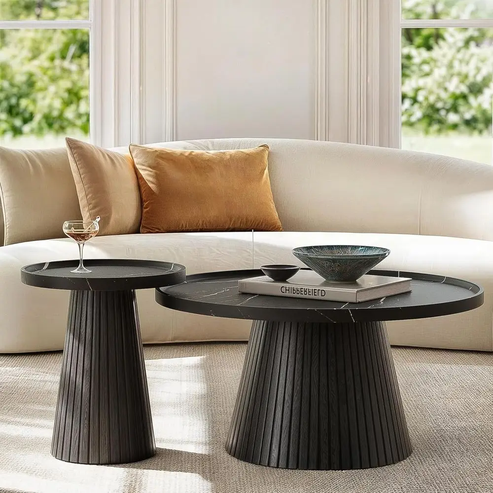 Black Marble-Veneer Coffee Table Set of 2, Including Round Tea Table and End Table, Minimalist Design for Living Room or Office
Black Marble-Veneer Coffee Table Set of 2, Including Round Tea Table and End Table, Minimalist Design for Living Room or Office