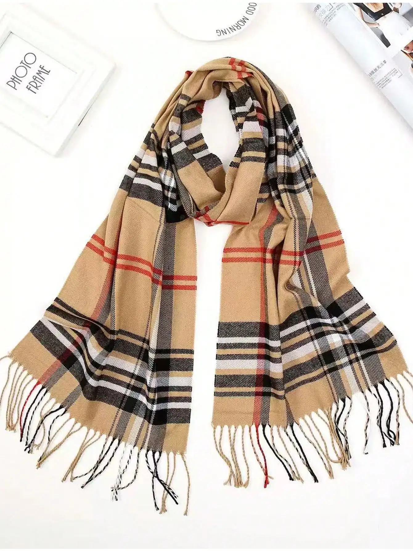 Women's Narrow Plaid Shawl Scarf, Retro British Style Faux Cashmere Tassel Wrap for Autumn Winter, Soft Warm Accessory for Everyday Use
Women's Narrow Plaid Shawl Scarf, Retro British Style Faux Cashmere Tassel Wrap for Autumn Winter, Soft Warm Accessory for Everyday Use