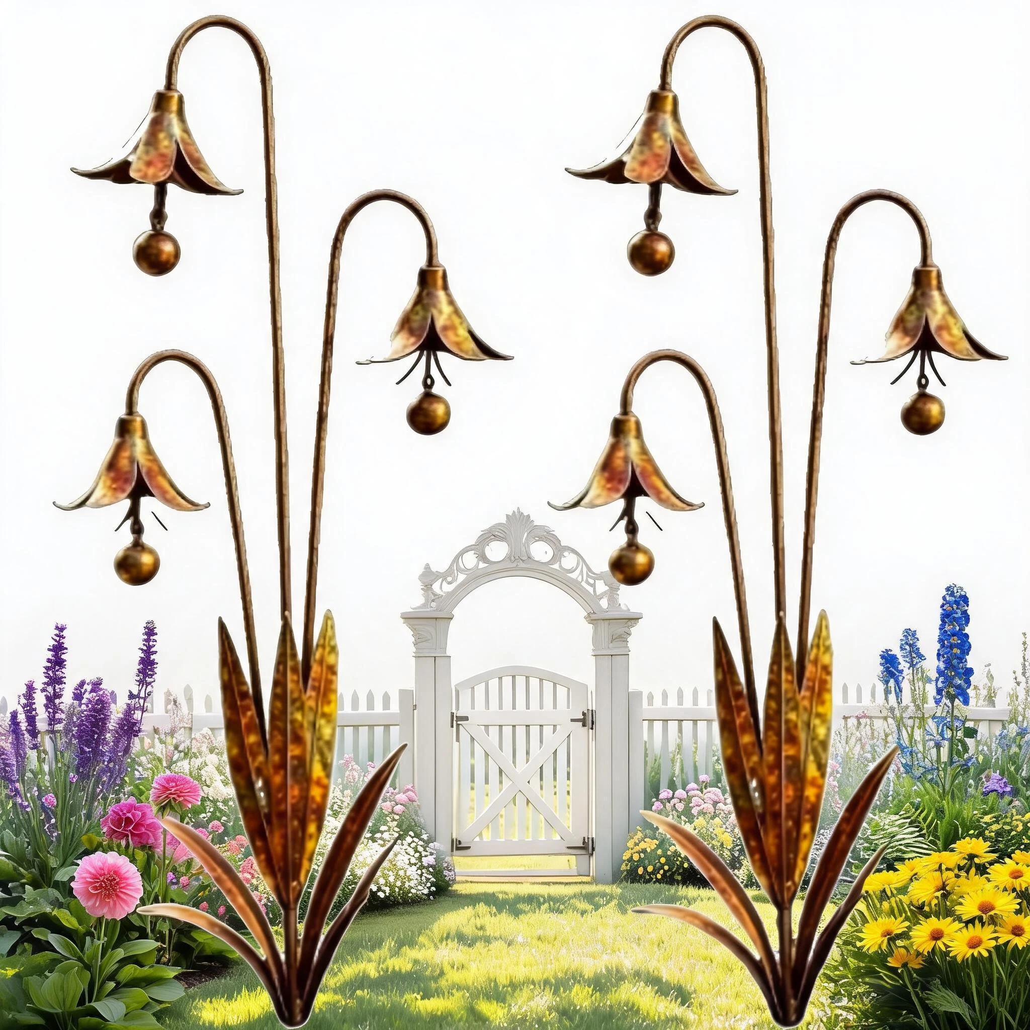 Flamed Copper Three Calla Lilies Garden Stake with Bells Handmade Metal Triple Bluebells Garden Stakes for Outdoor Lawn Patio
Flamed Copper Three Calla Lilies Garden Stake with Bells Handmade Metal Triple Bluebells Garden Stakes for Outdoor Lawn Patio