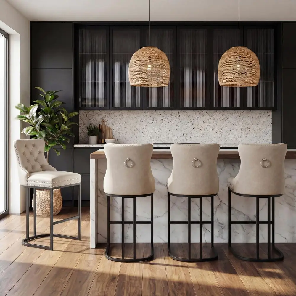 Counter Height Bar Stools Set of 4, 26 Modern Barstools with Back, Faux Leather Upholstery Counter Chairs with Metal Legs for K
Counter Height Bar Stools Set of 4, 26 Modern Barstools with Back, Faux Leather Upholstery Counter Chairs with Metal Legs for K
