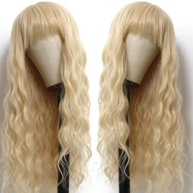 Fake Hair with Bangs Light gold Corn Perm Water Wave Long Curly Hair Synthetic Wig European and American Style Wholesale
Fake Hair with Bangs Light gold Corn Perm Water Wave Long Curly Hair Synthetic Wig European and American Style Wholesale