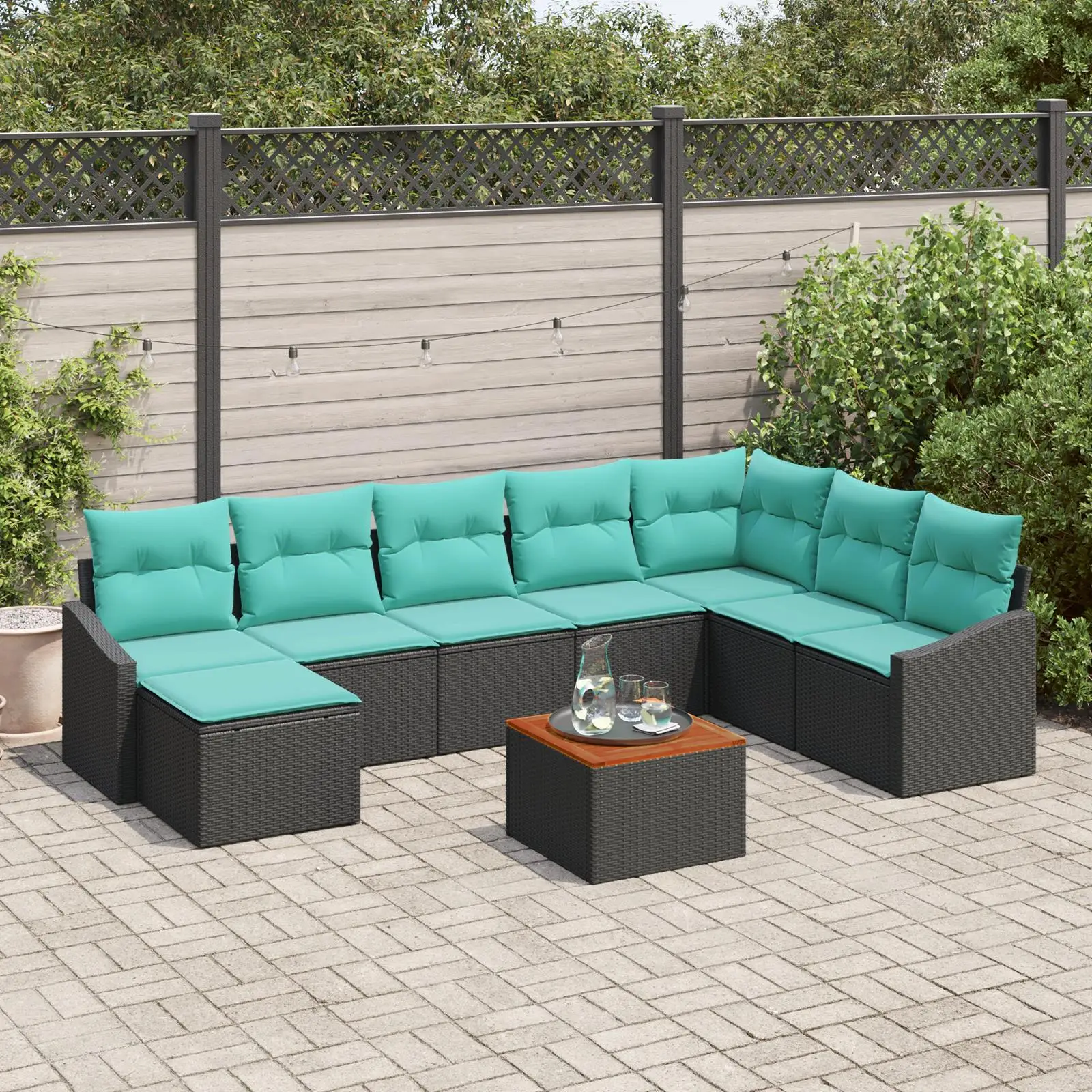 Comfortable 9 Piece Black Poly Rattan Garden Sofa Set with Cushions Stylish Acacia Outdoor Furniture for Patio and Lawn
Comfortable 9 Piece Black Poly Rattan Garden Sofa Set with Cushions Stylish Acacia Outdoor Furniture for Patio and Lawn