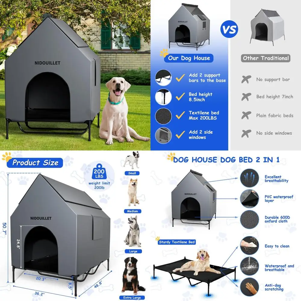 X-большие всепогодные домики для собак для внутреннего и наружного использования, материал ПВХ 600D, с приподнятой дышащей текстильной кроватью для собак, легкая
X-большие всепогодные домики для собак для внутреннего и наружного использования, материал ПВХ 600D, с приподнятой дышащей текстильной кроватью для собак, легкая