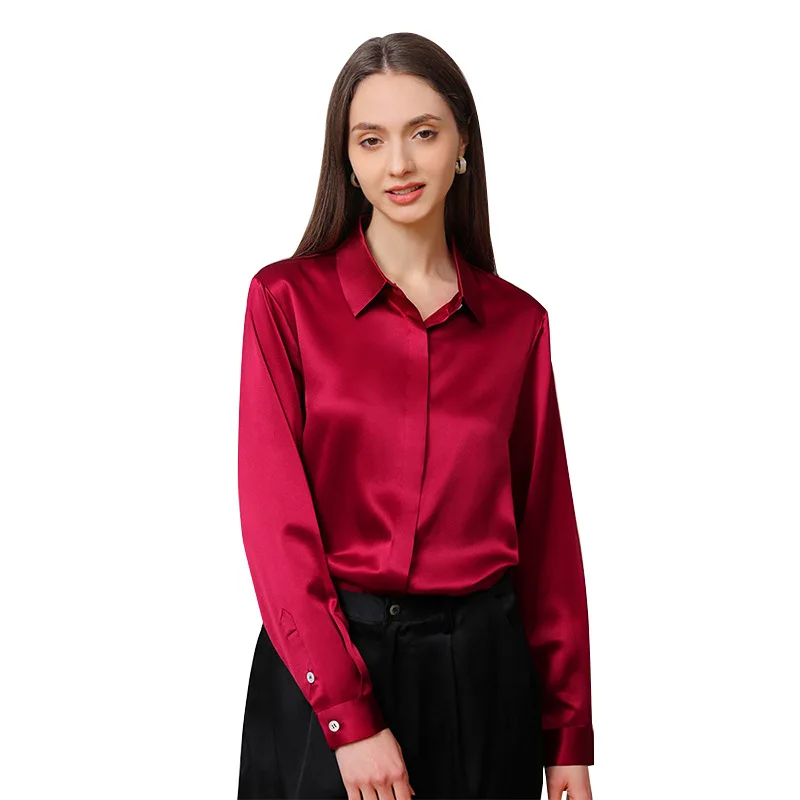 Women's 2025 Summer New 100% Real Silk Work Business Shirt Fashion Temperament White Black Dark Blue Red Tops Blouse
Women's 2025 Summer New 100% Real Silk Work Business Shirt Fashion Temperament White Black Dark Blue Red Tops Blouse