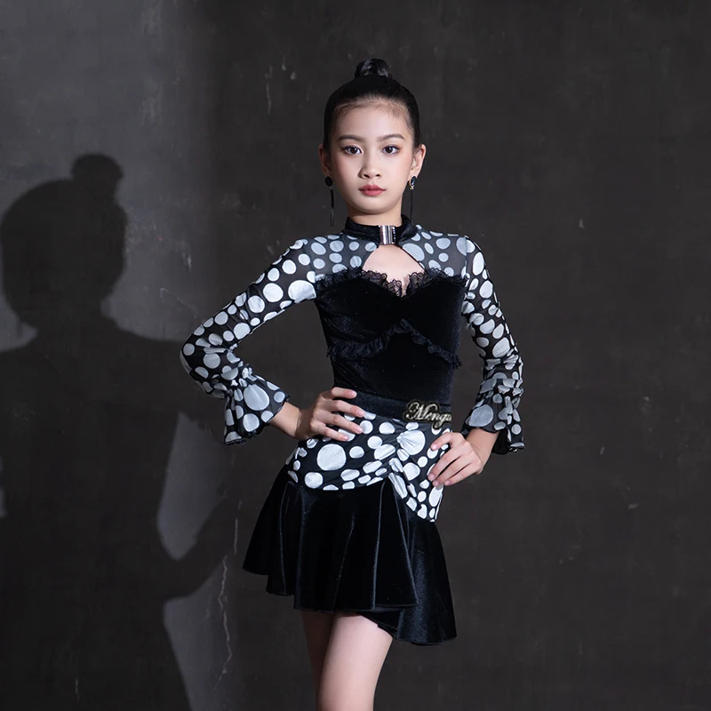 Latin Dance Competition Dress For Girls Long Sleeve Polka Dot Tops Skirt New Kids Rumba Practice Clothing Samba Costumes DQL7629
Latin Dance Competition Dress For Girls Long Sleeve Polka Dot Tops Skirt New Kids Rumba Practice Clothing Samba Costumes DQL7629
