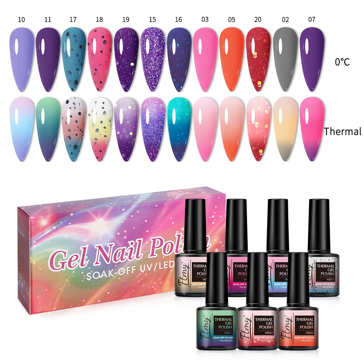 Набор термочувствительных гель-лаков для ногтей из 12 предметов — термочувствительный, удаляет УФ-блеск, гипоаллергенный, без формальдегида, подходит
Набор термочувствительных гель-лаков для ногтей из 12 предметов — термочувствительный, удаляет УФ-блеск, гипоаллергенный, без формальдегида, подходит