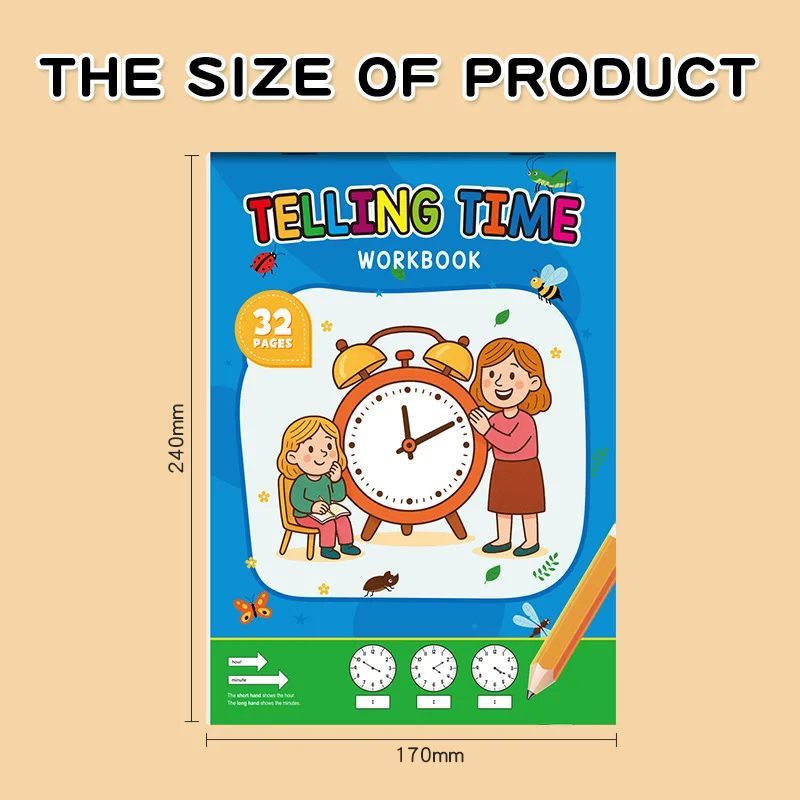 Telling Time Activity Book Kids Clock Cognitive English Learning Workbook for Children
Telling Time Activity Book Kids Clock Cognitive English Learning Workbook for Children