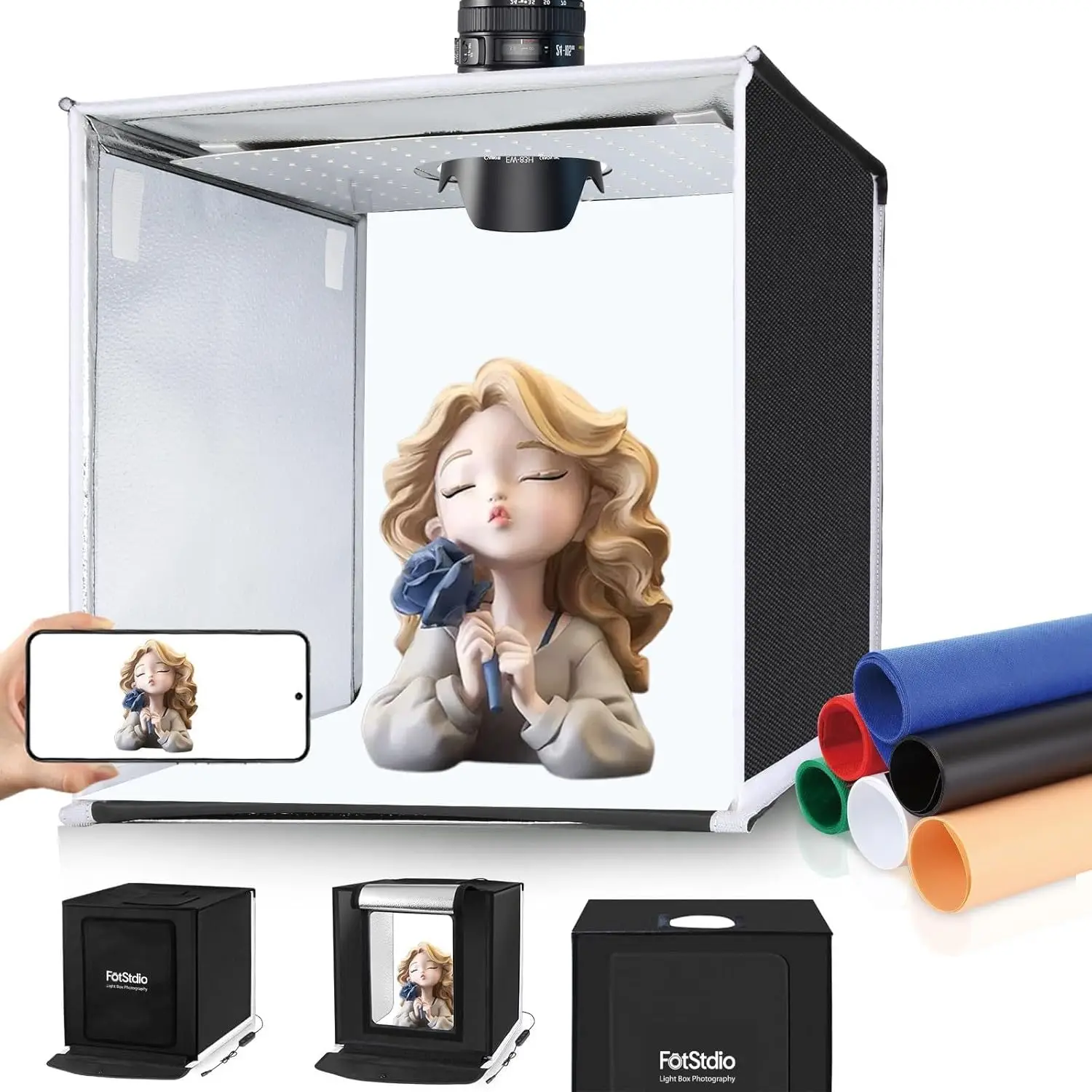 16x16 Inch Portable Photo Studio Light Box with 144 LEDs, Dimmable & 6 Backdrops for Jewelry, Toys, Food Photography
16x16 Inch Portable Photo Studio Light Box with 144 LEDs, Dimmable & 6 Backdrops for Jewelry, Toys, Food Photography