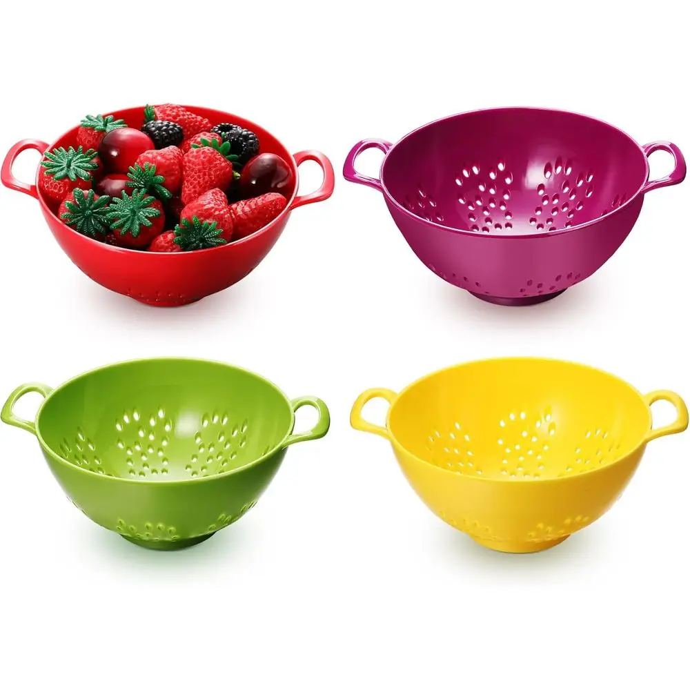 4 Pack Mini Colored Kitchen Plastic Berry Strainer with Double Handles, 7.5 x 6 x 3 Inch Small Strainer for Fruits and Vegetable
4 Pack Mini Colored Kitchen Plastic Berry Strainer with Double Handles, 7.5 x 6 x 3 Inch Small Strainer for Fruits and Vegetable