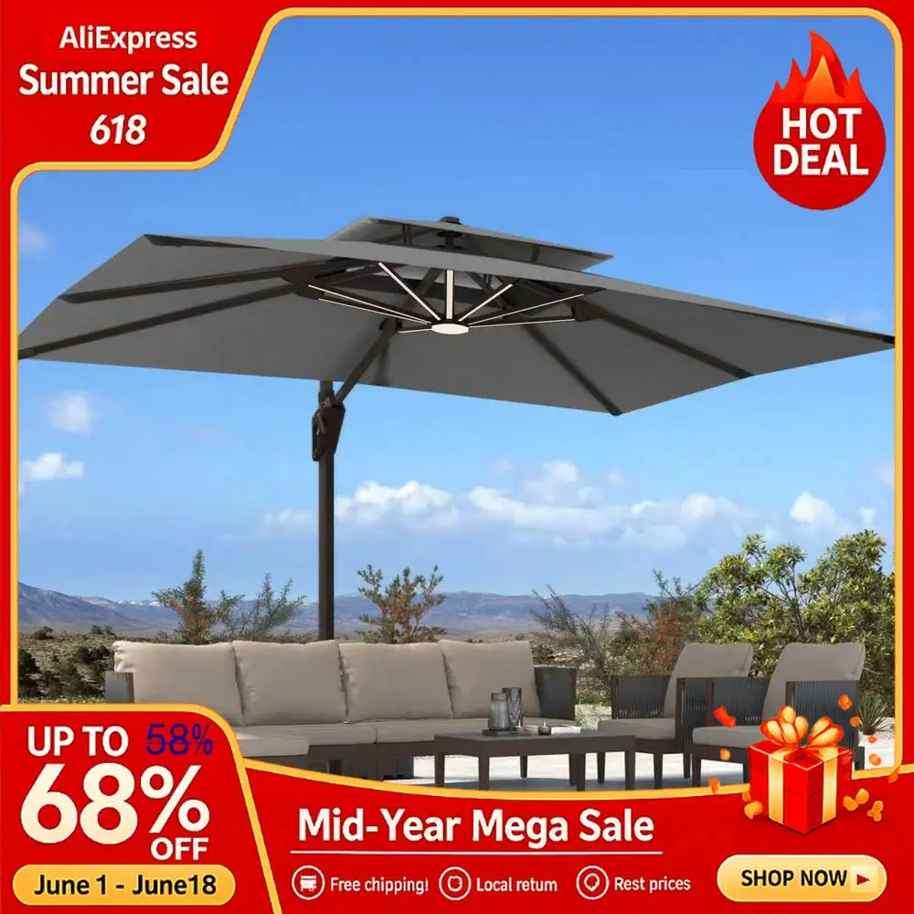 13 FT Rectangular Cantilever Umbrella, Aluminum Frame, LED Lights & Weighted Base, Custom
13 FT Rectangular Cantilever Umbrella, Aluminum Frame, LED Lights & Weighted Base, Custom