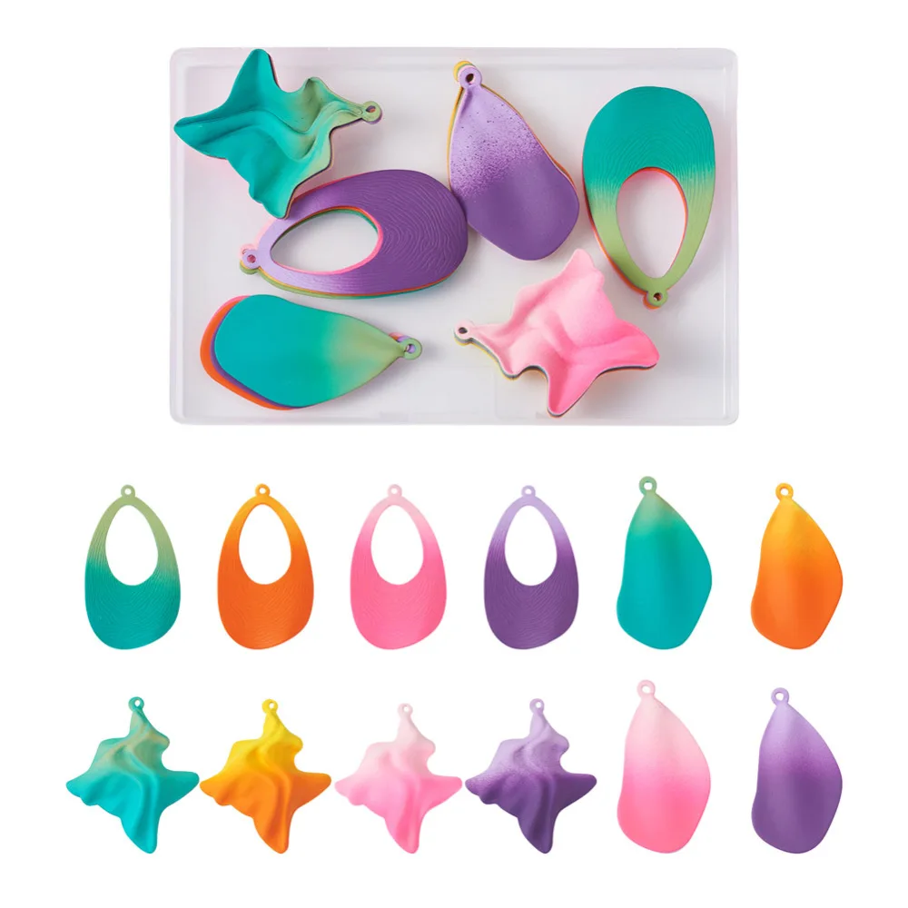 24pcs/Box Gradient Spray Painted Iron Pendants Leaf Plant Teardrop Wave Pendant for jewelry making DIY female necklace earring
24pcs/Box Gradient Spray Painted Iron Pendants Leaf Plant Teardrop Wave Pendant for jewelry making DIY female necklace earring