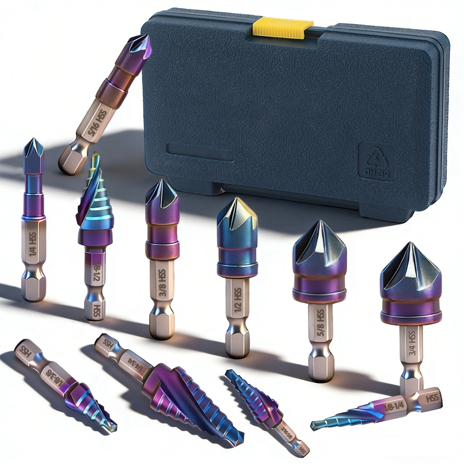 5 Pcs Four Spiral Flute Step Drill Bit Set, 6 Pcs Countersink Drill Bits, Nitriding HSS Drill Bits for Metal, Aluminum, Wood,
5 Pcs Four Spiral Flute Step Drill Bit Set, 6 Pcs Countersink Drill Bits, Nitriding HSS Drill Bits for Metal, Aluminum, Wood,