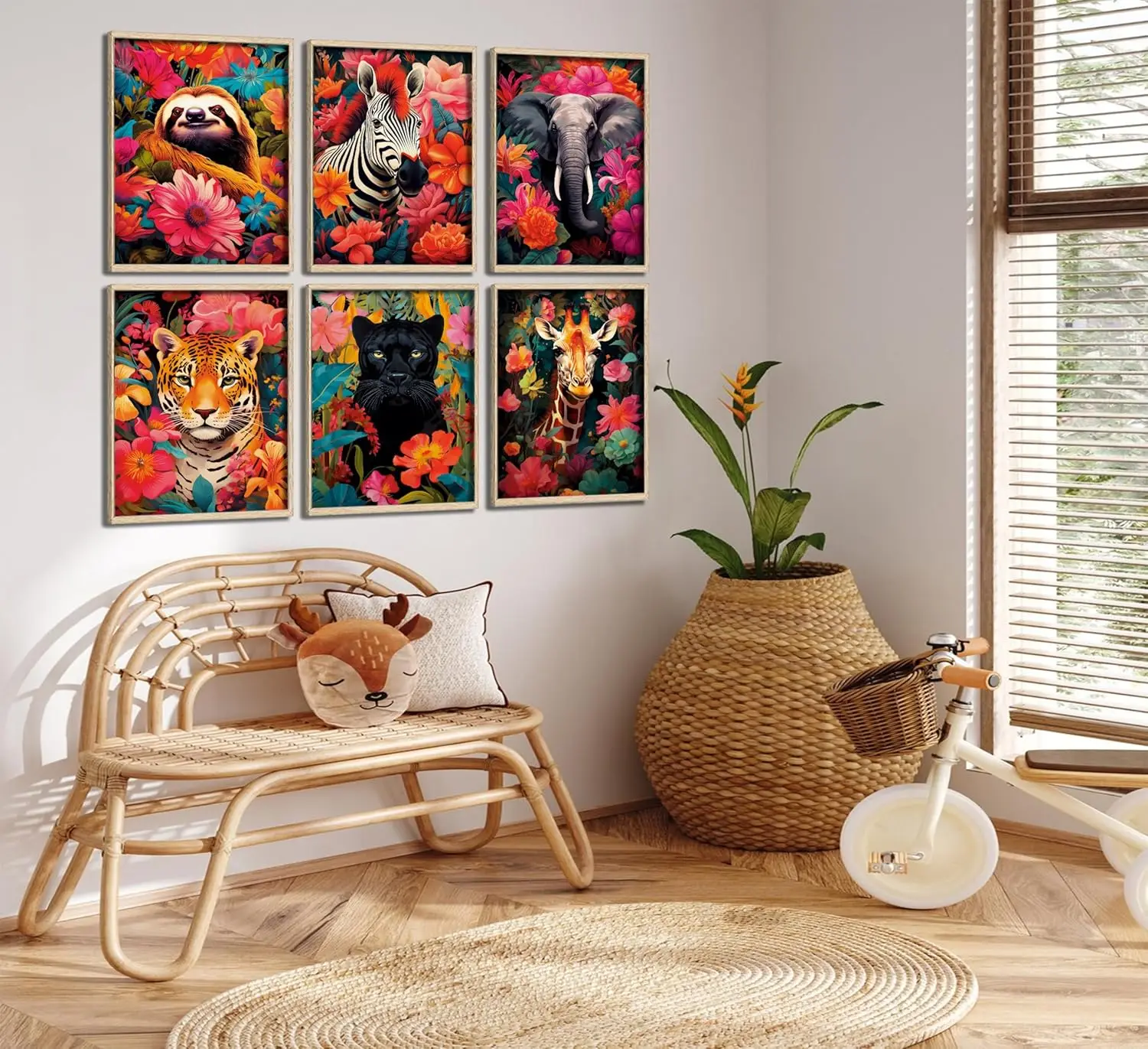 6Pcs/Set Jungle Canvas Poster Wall Art Flower Animal Giraffe Tiger Elephant Zebra Children's Room Nursery Home Decor No Frame
6Pcs/Set Jungle Canvas Poster Wall Art Flower Animal Giraffe Tiger Elephant Zebra Children's Room Nursery Home Decor No Frame