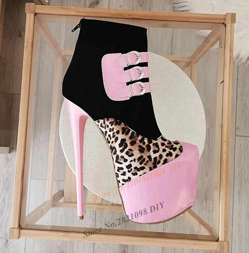 Leopard Pink Black Ankle Booties Thin Heeled Buckle Strao Short Boots Women Super High Heel Night Club Shoes
Leopard Pink Black Ankle Booties Thin Heeled Buckle Strao Short Boots Women Super High Heel Night Club Shoes