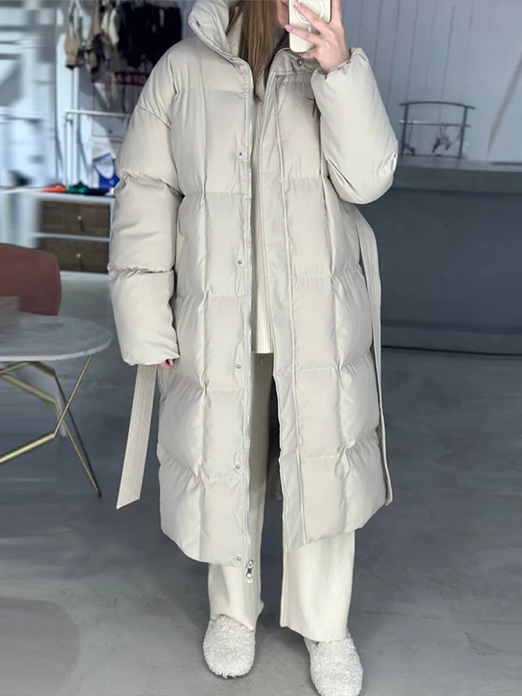 Winter Women's Cotton Coat Long Warm Outerwear Stand Collar Single Breasted Zipper Front Belted Waist Elegant Streetwear
Winter Women's Cotton Coat Long Warm Outerwear Stand Collar Single Breasted Zipper Front Belted Waist Elegant Streetwear