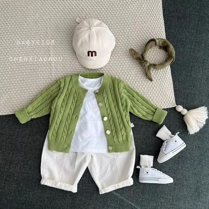 Boys' Spring and Autumn Suit Fashion New Children's Green Fried Dough Twists Knitted Cardigan+White Casual Pants 2-Piece Set
Boys' Spring and Autumn Suit Fashion New Children's Green Fried Dough Twists Knitted Cardigan+White Casual Pants 2-Piece Set