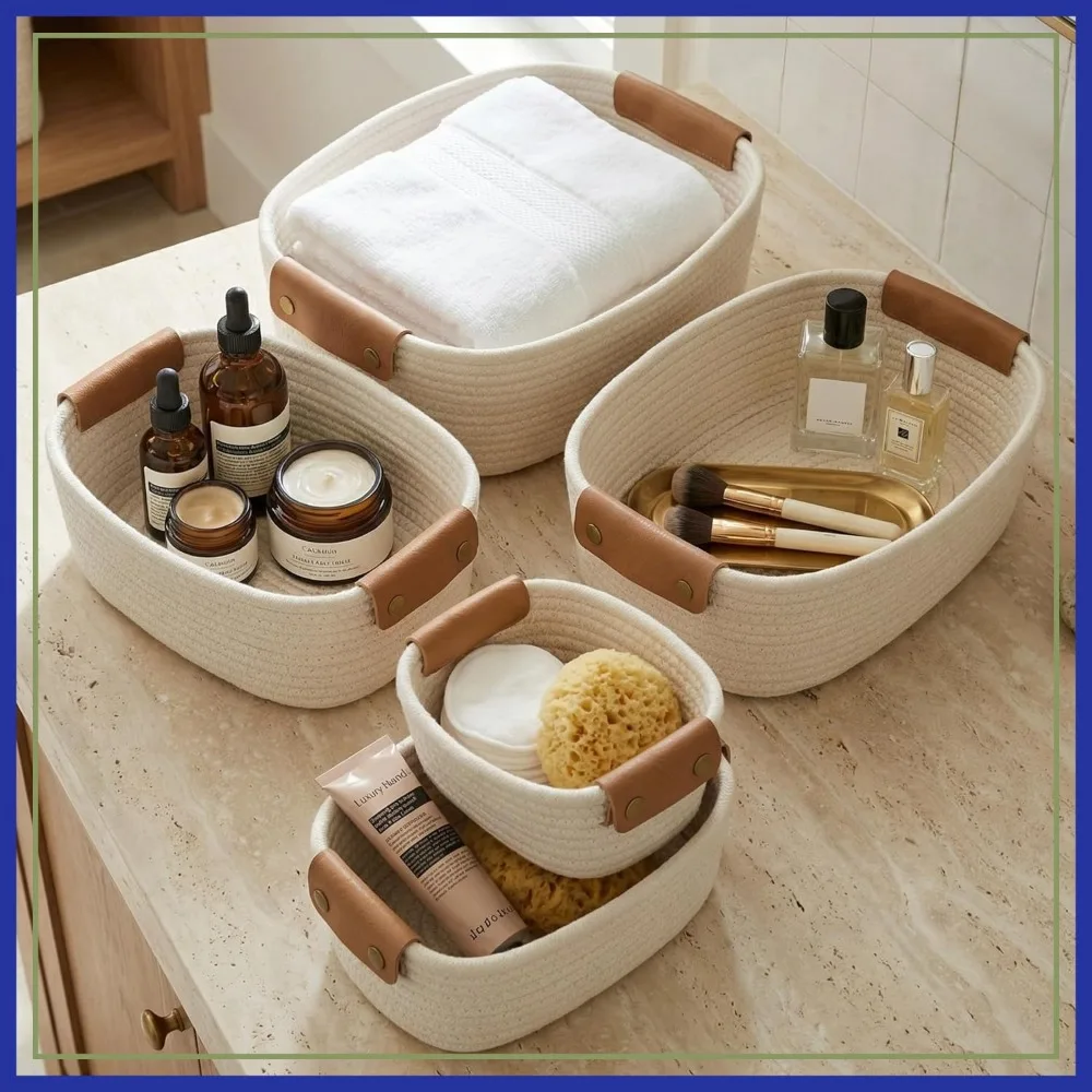 Set of 5 Sturdy Cotton Rope Storage Baskets for Shelves - Organize Your Home, Nursery, or Bedroom Decor
Set of 5 Sturdy Cotton Rope Storage Baskets for Shelves - Organize Your Home, Nursery, or Bedroom Decor
