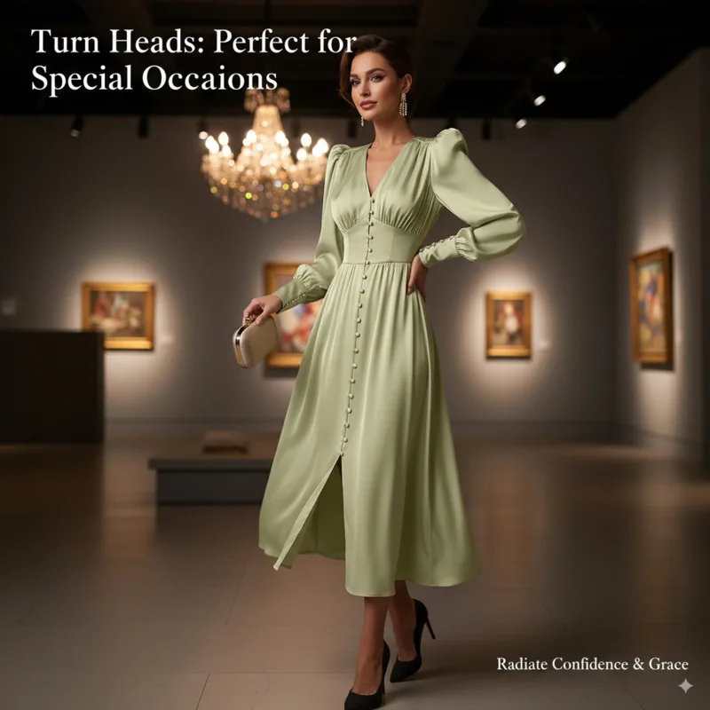 Women's Elegant Satin Dress Long Sleeve V-Neck Slim Fit Evening Party Dress Chic Outfit For Formal Occasion Celebration Events
Women's Elegant Satin Dress Long Sleeve V-Neck Slim Fit Evening Party Dress Chic Outfit For Formal Occasion Celebration Events