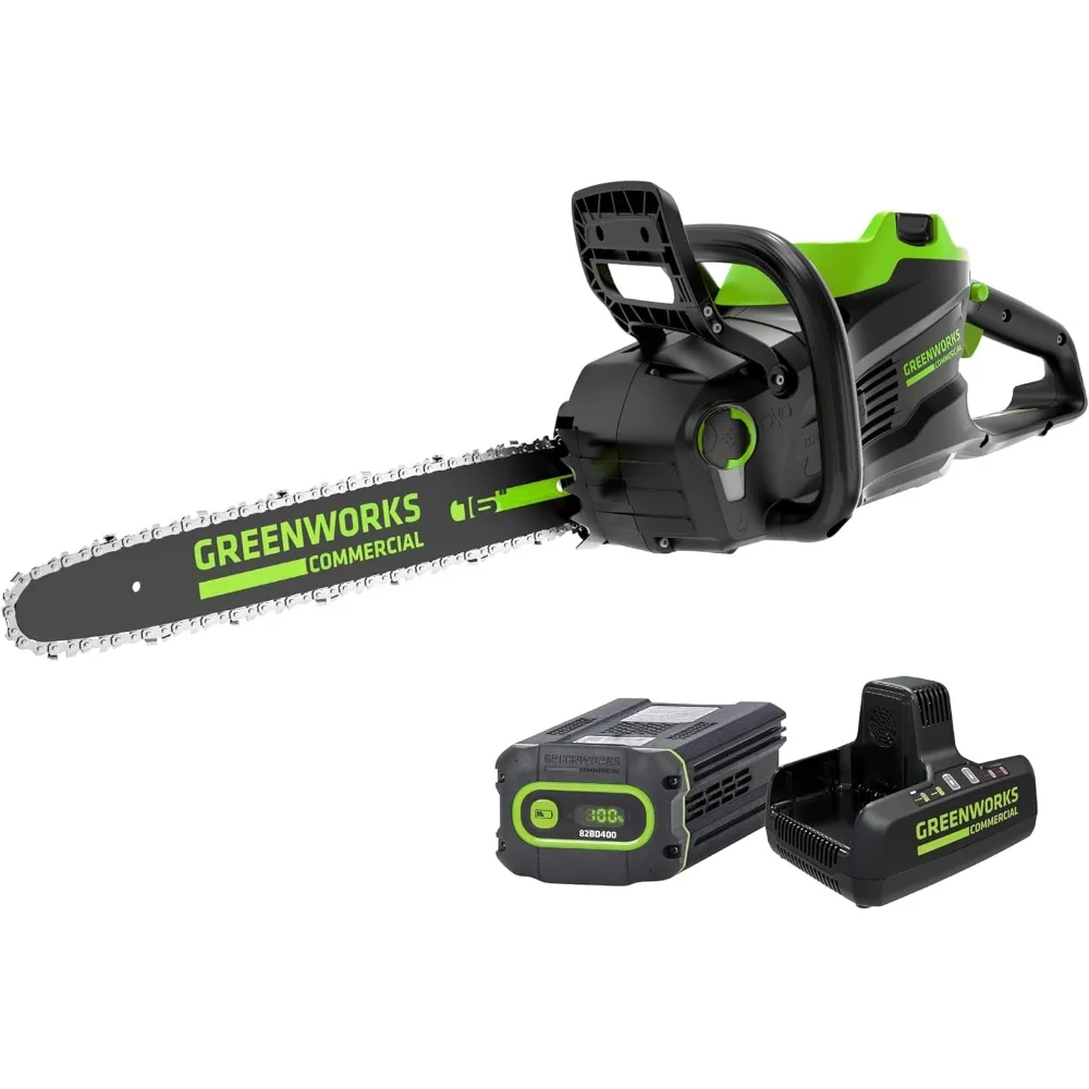 82V 16" Brushless (2.4 kW) Cordless Chainsaw (225 Cuts Per Charge), 4.0Ah Battery and Dual Port Rapid Charger (Great For Landsc
82V 16" Brushless (2.4 kW) Cordless Chainsaw (225 Cuts Per Charge), 4.0Ah Battery and Dual Port Rapid Charger (Great For Landsc