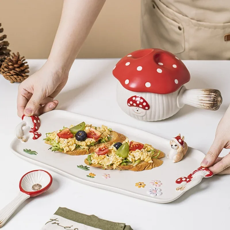 Cartoon Cute Red Mushroom Ceramic Tableware Single Handle Bowl Soup Pot Breakfast Tray Milk Spoon Household Kitchen Utensils
Cartoon Cute Red Mushroom Ceramic Tableware Single Handle Bowl Soup Pot Breakfast Tray Milk Spoon Household Kitchen Utensils