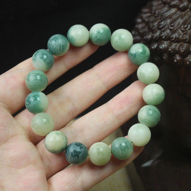 White Jade Bodhi 12mm Six-Character Mantra Flower Pattern Carved Bead Bracelet, Unisex Buddhist Beads
White Jade Bodhi 12mm Six-Character Mantra Flower Pattern Carved Bead Bracelet, Unisex Buddhist Beads