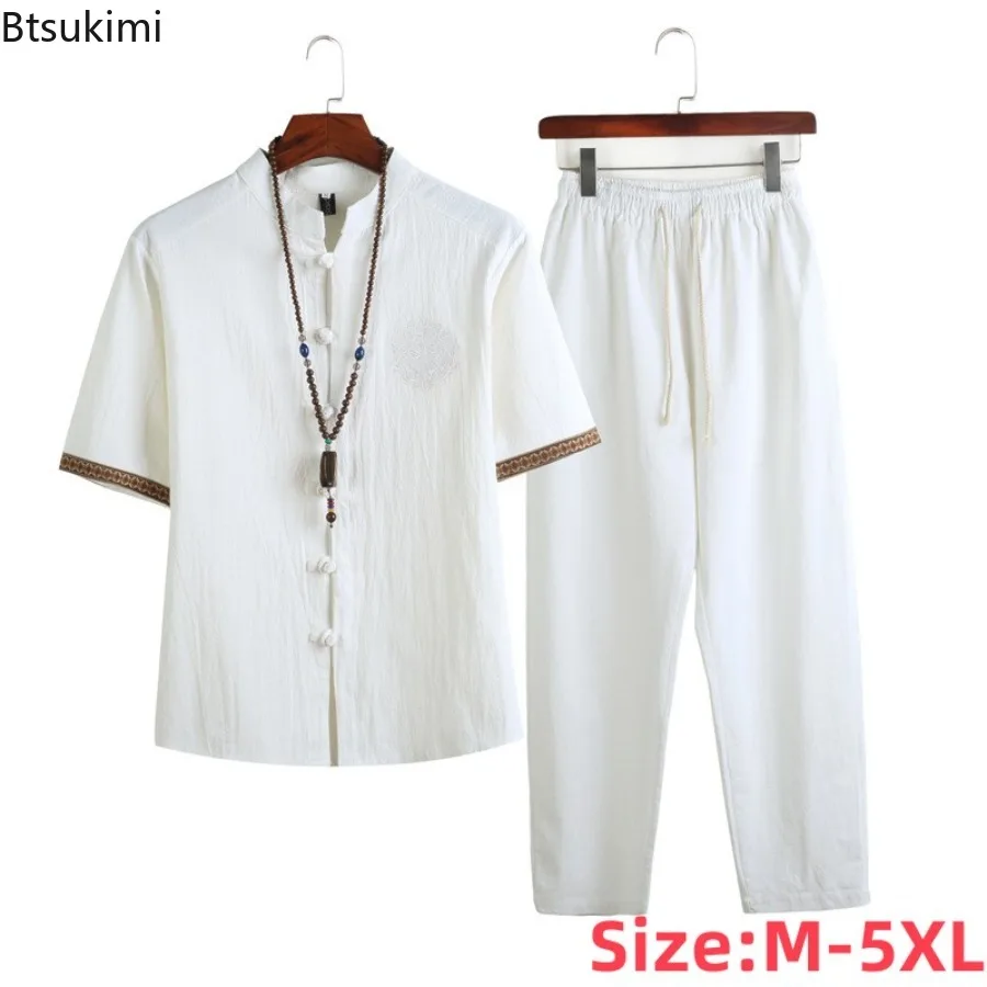 Chinese Style New Men's 2 Piece Suit Summer Retro Frog Button Embroidery Short Sleeve Shirt Long Pants Casual Oriental Outfit
Chinese Style New Men's 2 Piece Suit Summer Retro Frog Button Embroidery Short Sleeve Shirt Long Pants Casual Oriental Outfit