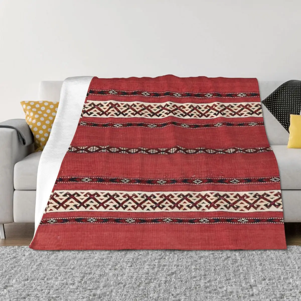 Triangle Stripe Kilim II 19th Century Authentic Colorful Picture of a Red Black and White Rug Throw Blanket 
Triangle Stripe Kilim II 19th Century Authentic Colorful Picture of a Red Black and White Rug Throw Blanket