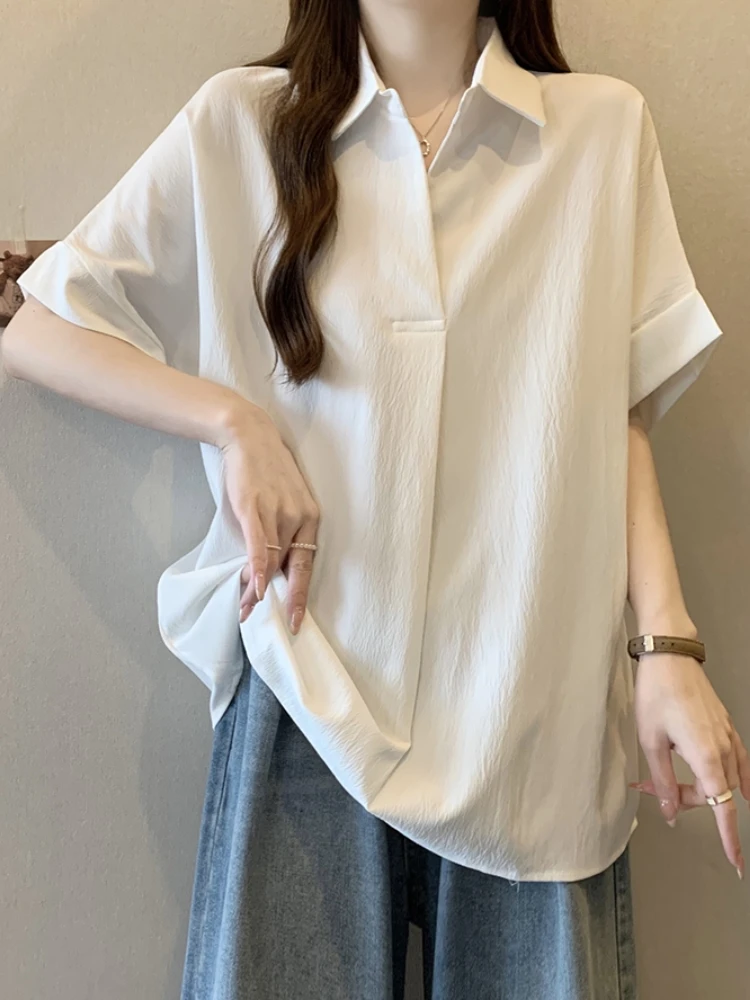 Slimming Effect White Neck Short Sleeve Women's Shirt Casual Summer Fashion plus Size Korean Style Commute Style T-shirt
Slimming Effect White Neck Short Sleeve Women's Shirt Casual Summer Fashion plus Size Korean Style Commute Style T-shirt