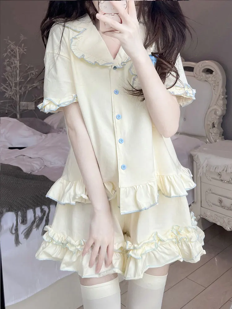 Cute Summer Spwear Set ort Sve Home Wear Outfit Youth Cotton V-Ne Print orts Pants High Waist Flounce Skirt
Cute Summer Spwear Set ort Sve Home Wear Outfit Youth Cotton V-Ne Print orts Pants High Waist Flounce Skirt