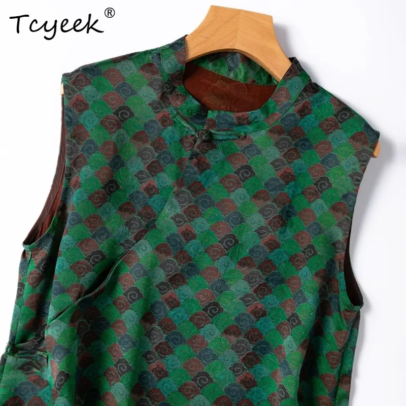Tcyeek Summer 100% Mulberry Silk Vest,Women Stand Collar Frog Mid Loose Printing Length Green Tops Vest New 2025 T55738JF
Tcyeek Summer 100% Mulberry Silk Vest,Women Stand Collar Frog Mid Loose Printing Length Green Tops Vest New 2025 T55738JF