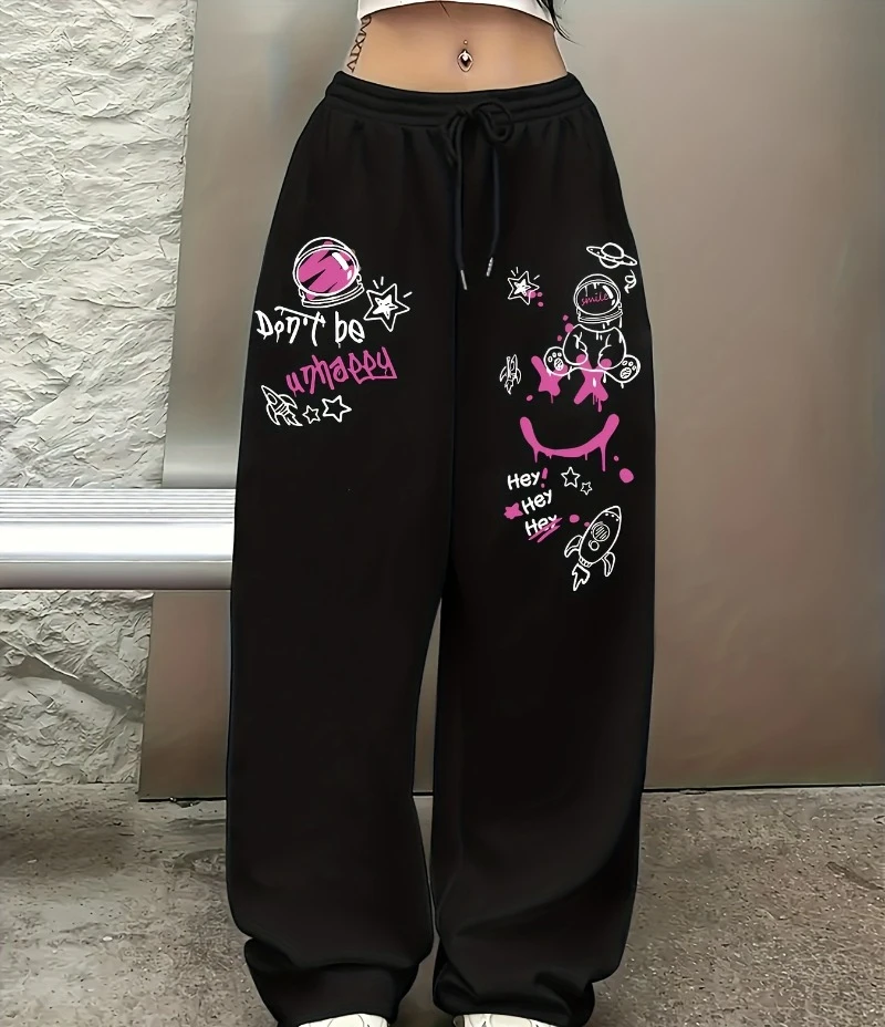 Graffiti Print Drawstring Loose Pants, Casual Hip-hop Street Style
Graffiti Print Drawstring Loose Pants, Casual Hip-hop Street Style