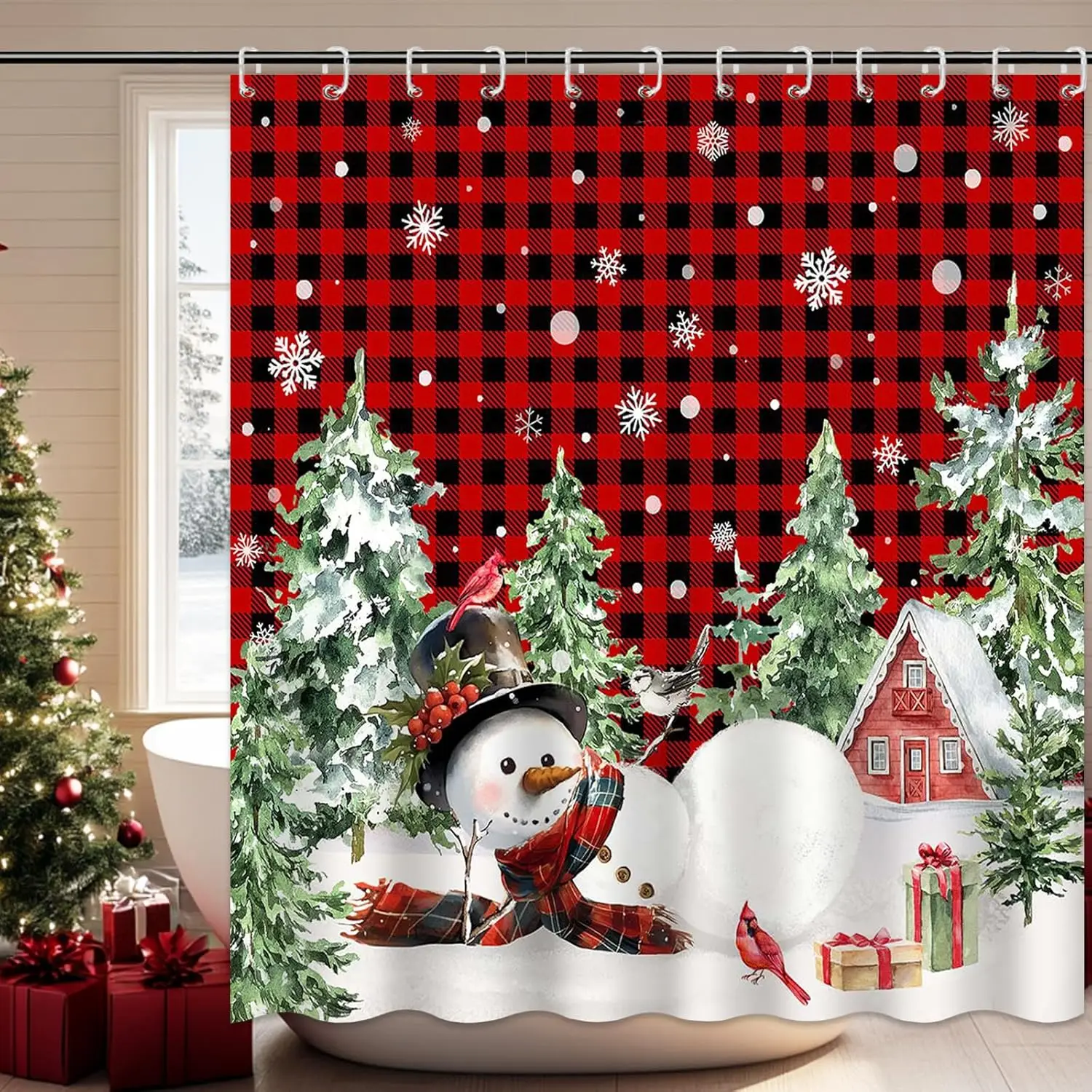 Merry Christmas Shower Curtain Cute Snowman Shower Curtain with 12 Hooks Red Buffalo Check Plaid Xmas Trees Winter Snowflake
Merry Christmas Shower Curtain Cute Snowman Shower Curtain with 12 Hooks Red Buffalo Check Plaid Xmas Trees Winter Snowflake