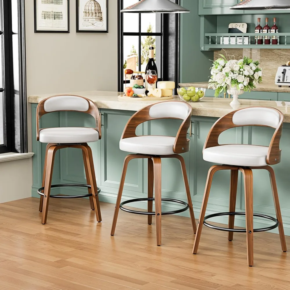 Bar Stools Set of 3, 26" Swivel Counter Height Bar Stools with Bentwood Legs and Back, Mid Century Modern Faux Leather Upholster
Bar Stools Set of 3, 26" Swivel Counter Height Bar Stools with Bentwood Legs and Back, Mid Century Modern Faux Leather Upholster