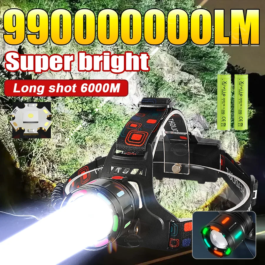 990000000LM Strong Light LED Headlight USB Rechargeable Headlamp Long Shot 6000M Powerful Lamp Fluorescent Light Outdoor Fishing
990000000LM Strong Light LED Headlight USB Rechargeable Headlamp Long Shot 6000M Powerful Lamp Fluorescent Light Outdoor Fishing
