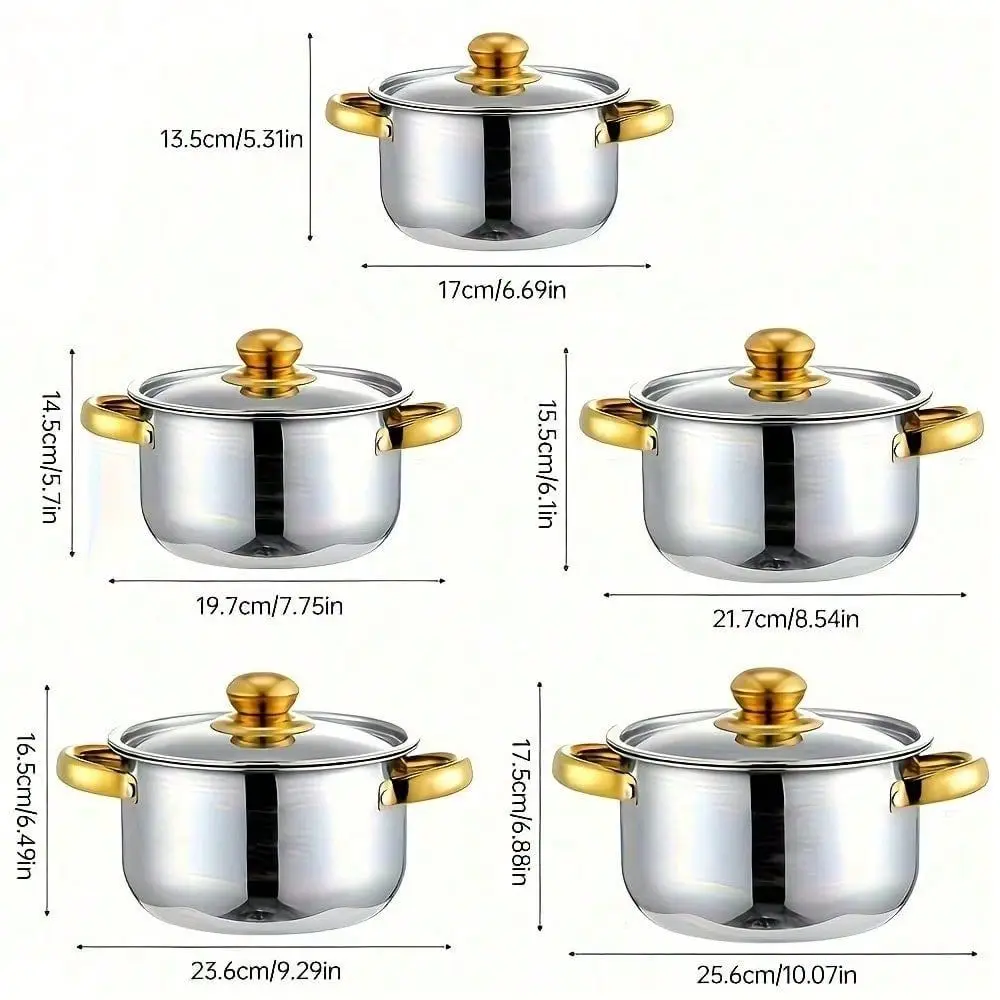 10Piece Stainless Steel Cookware Set 5 Pots With Lids, Multiple Sizes, Deep Stock Pot For Soup, Pasta, Noodles Seafood, Durable
10Piece Stainless Steel Cookware Set 5 Pots With Lids, Multiple Sizes, Deep Stock Pot For Soup, Pasta, Noodles Seafood, Durable