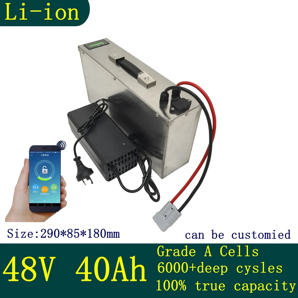 48v 40ah lithium ion battery 21700 with bluetooth BMS APP 48v li-ion for 9000w Bicycle scooter bike go cart + 5A charger
48v 40ah lithium ion battery 21700 with bluetooth BMS APP 48v li-ion for 9000w Bicycle scooter bike go cart + 5A charger