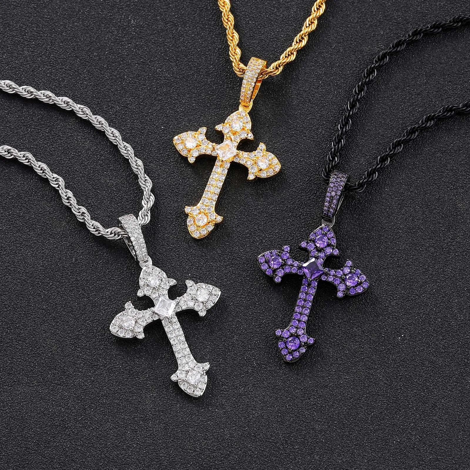 Men's Purple Cross Necklace Iced Out Cubic Zirconia Brass Crucifix for Women Hip Hop Jewelry with 24'' Rope Chain
Men's Purple Cross Necklace Iced Out Cubic Zirconia Brass Crucifix for Women Hip Hop Jewelry with 24'' Rope Chain