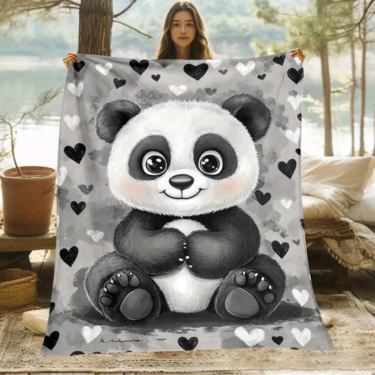 1pc Panda heart pattern blanket, polyester fabric, machine washable, suitable for bedroom and living room decoration.
1pc Panda heart pattern blanket, polyester fabric, machine washable, suitable for bedroom and living room decoration.