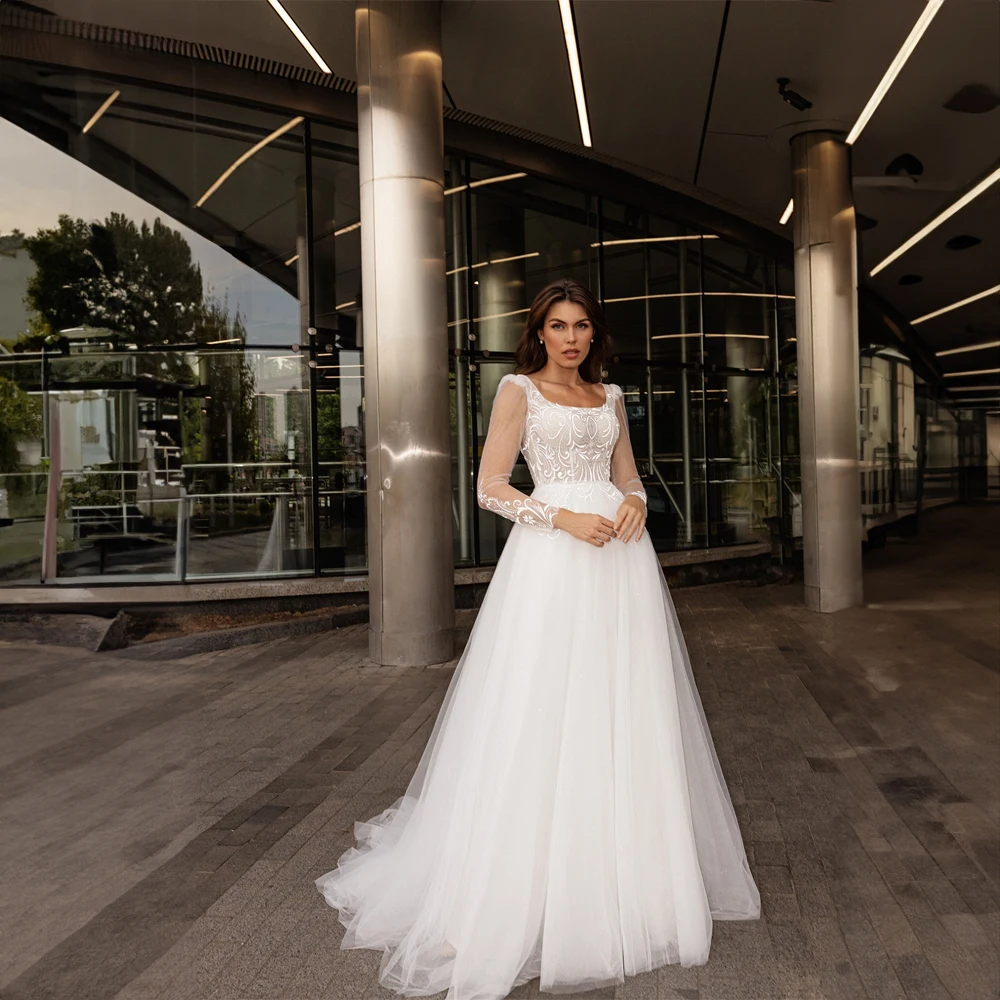 Lace Wedding Dresses for Women A-line Court Illousion Sleeves Square Collar Wedding Gowns Tulle Elegant robes de mariée
Lace Wedding Dresses for Women A-line Court Illousion Sleeves Square Collar Wedding Gowns Tulle Elegant robes de mariée