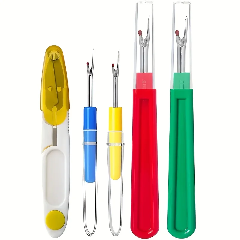Five piece set of random color thread remover combination set, including 2 large and 2 small convenient thread remover sewing tools, and comes with a pair of scissors for removing excess seams and seam lines
Five piece set of random color thread remover combination set, including 2 large and 2 small convenient thread remover sewing tools, and comes with a pair of scissors for removing excess seams and seam lines