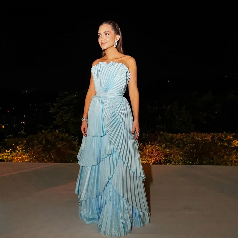 Sumnus Elegant A-Line Prom Dress Sky Blue Strapless Pleats Tiered Floor Length Evening Dresses Gala Birthday Dress Customized
Sumnus Elegant A-Line Prom Dress Sky Blue Strapless Pleats Tiered Floor Length Evening Dresses Gala Birthday Dress Customized