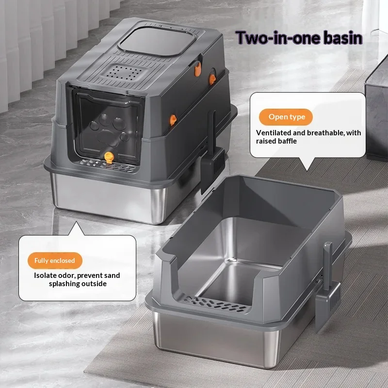 New Stainless Steel Enclosed Extra Large Cat Litter Box, Flip-Top Top-Entry High Wall Anti-Splash Kitty Toilet for Cats.
New Stainless Steel Enclosed Extra Large Cat Litter Box, Flip-Top Top-Entry High Wall Anti-Splash Kitty Toilet for Cats.