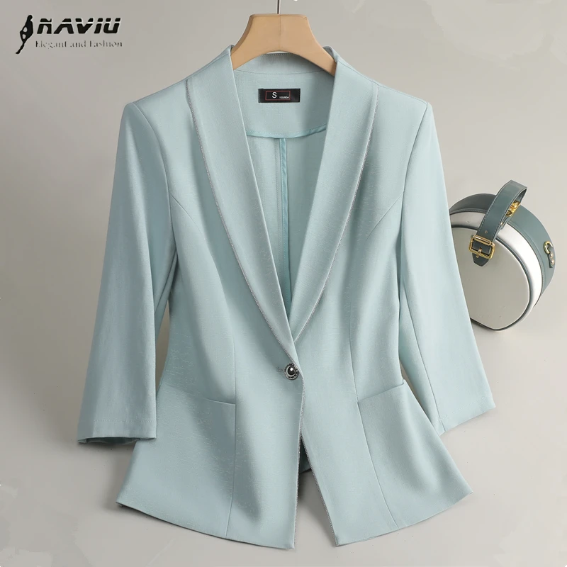 NAVIU Women Blazer Casual Single Button Half Sleeve Green Apricot Black Slim Suit Ladies Office Coat Fashion New Spring Jacket
NAVIU Women Blazer Casual Single Button Half Sleeve Green Apricot Black Slim Suit Ladies Office Coat Fashion New Spring Jacket